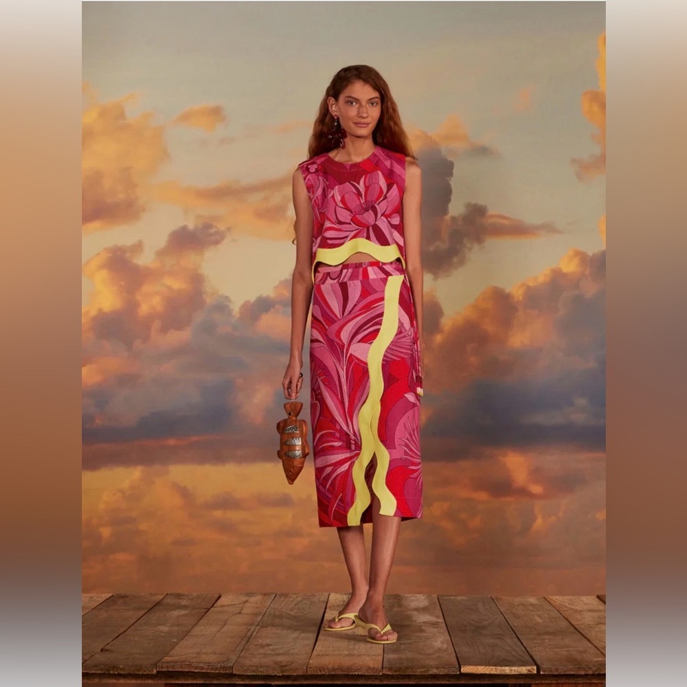 Farm Rio 100% Linen Art Print Midi Dress | XL | Luxury Resort Wear FINAL PRICE